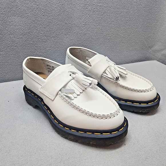 DOC MARTEN ADRIAN YELLOW STITCH WHITE LEATHER TASSEL LOAFERS SIZE M 5 W 6 NWOB‎ - Picture 1 of 8